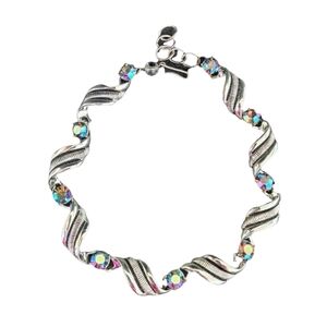 Costume Vintage Silver Tone Choker Necklace With Aurora Borealis AB Rhinestones
